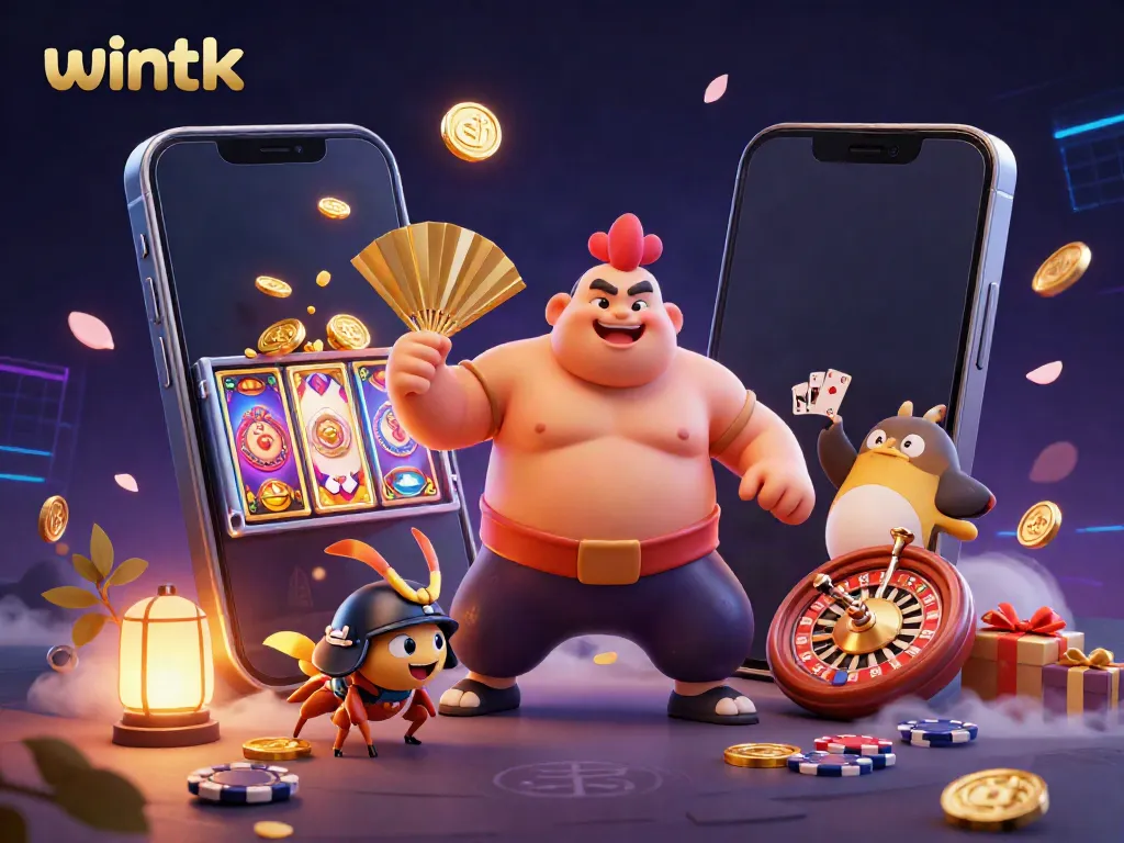 Engage with the action at wintk casino, featuring a sumo rooster, samurai cricket, and dynamic gaming elements.