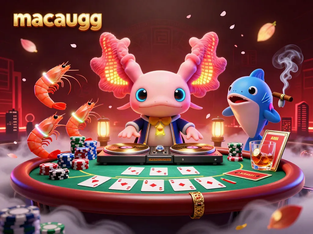 Experience the excitement of casino gaming with macaugg featuring a neon axolotl DJ and vibrant visuals.