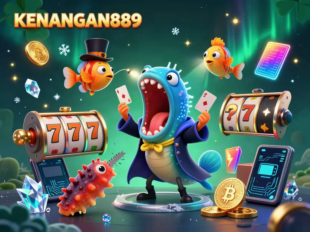 Experience magic in KENANGAN889 with a glowing deep-sea eel performing tricks amidst casino elements.