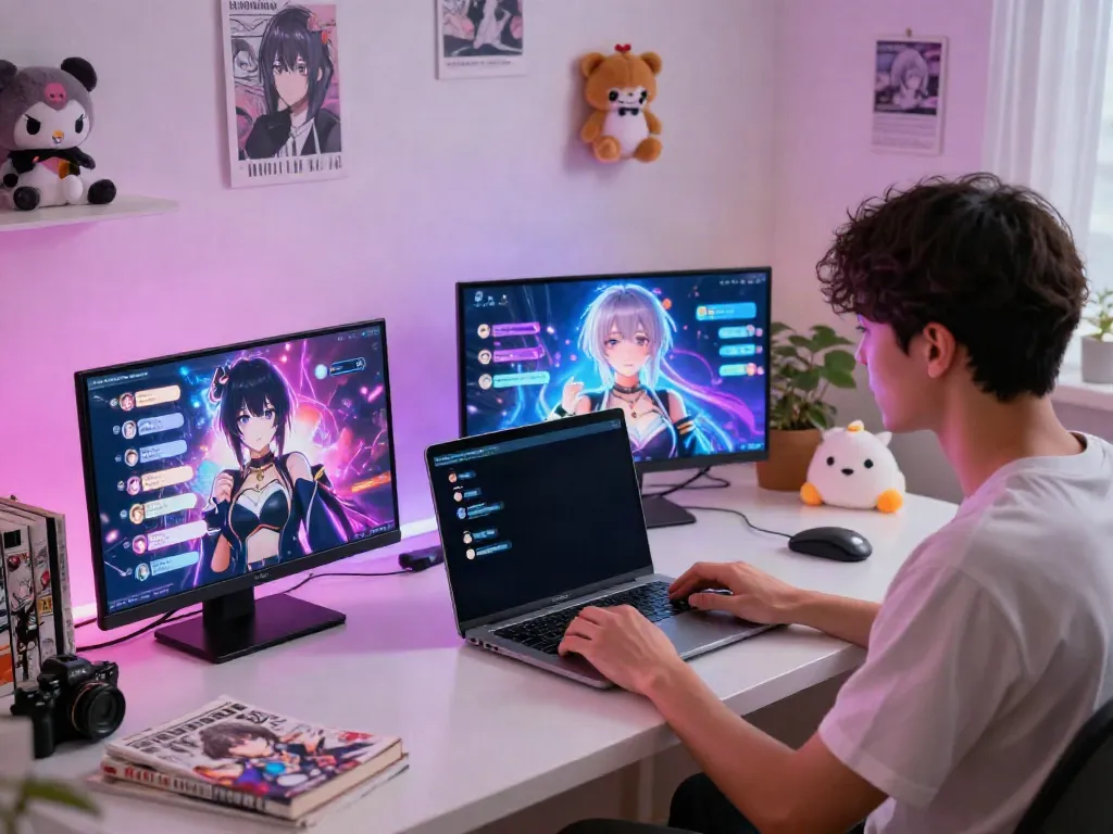 Interactive hentai ai chat with a vibrant anime character in a cozy living space.