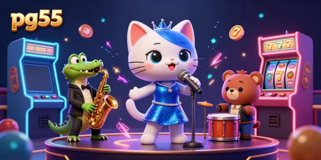 Experience vibrant casino energy with pg55's lively characters and colorful gaming elements.