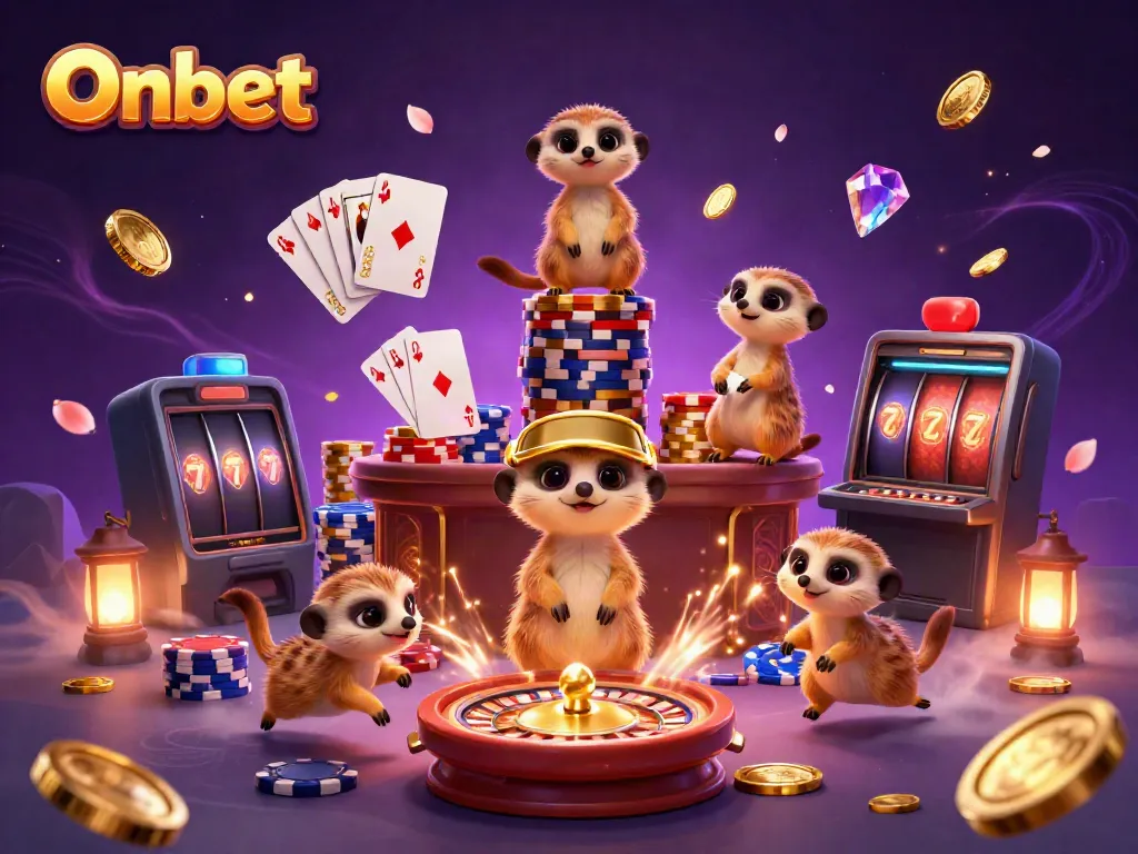 Experience thrilling games at Onbet's vibrant casino with engaging meerkat characters.