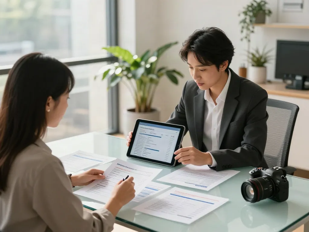 Couple discussing Canada loans with a financial advisor in a modern office.