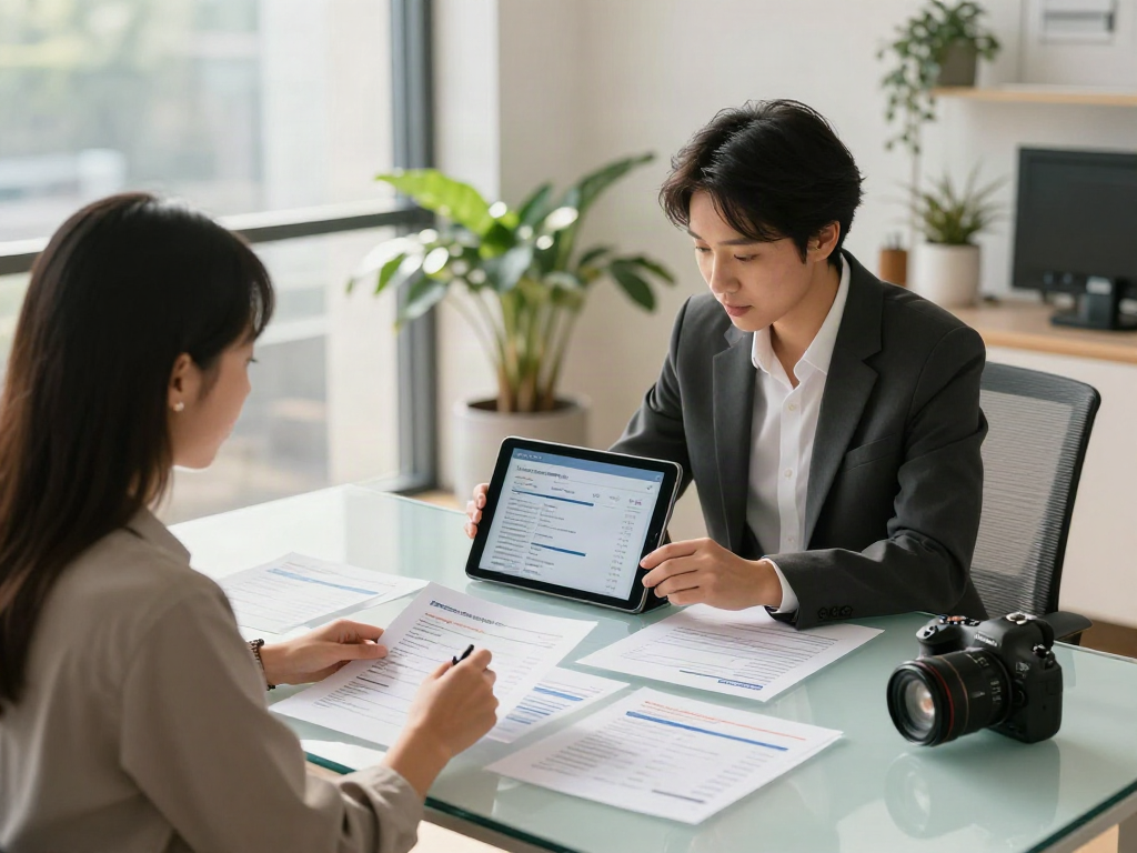 Couple discussing Canada loans with a financial advisor in a modern office.