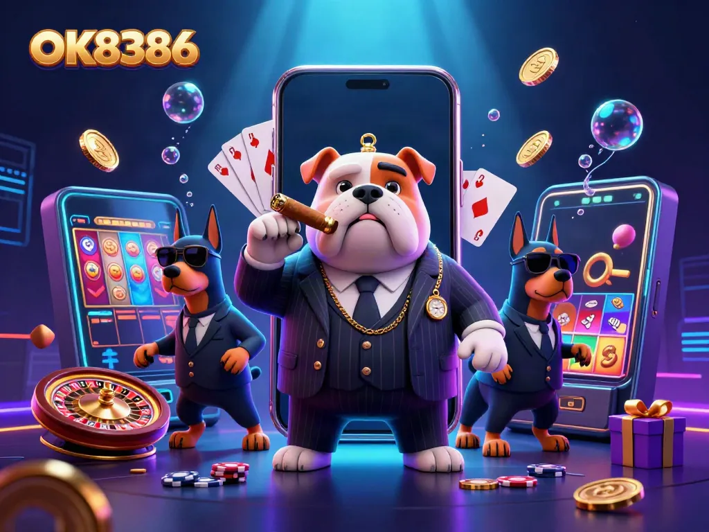 Spin the colorful slot machines alongside the OK8386 mafia boss for a thrilling gaming experience.
