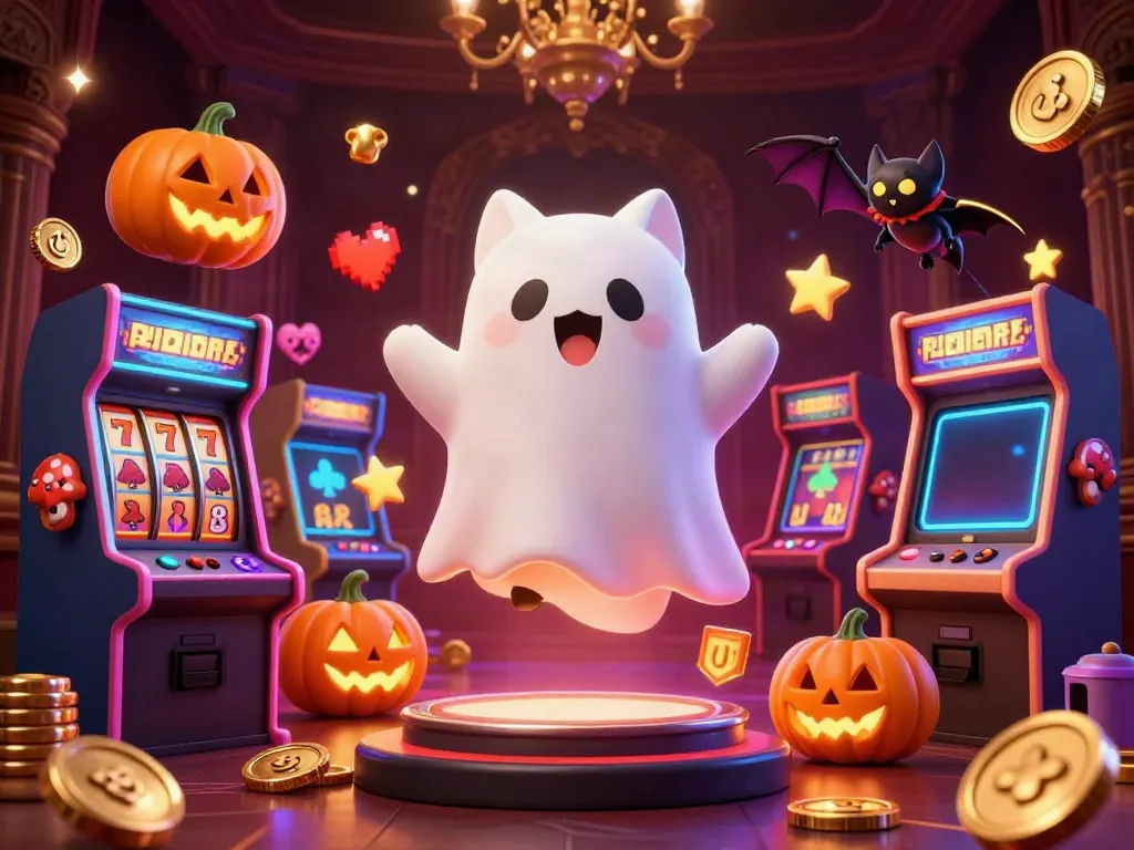 Interact with the exciting 789p casino experience, featuring spooky characters and vibrant arcade elements.