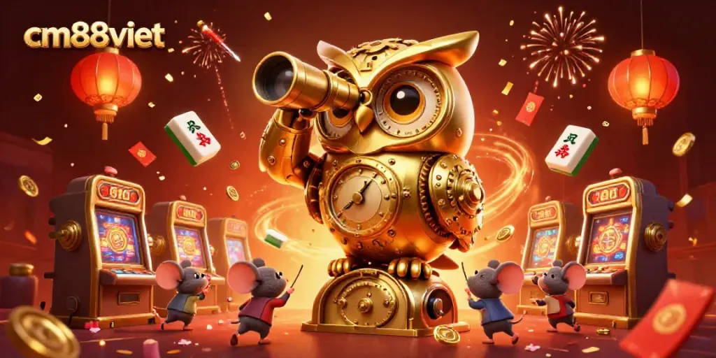 Spin the reels with cm88viet in this vibrant 3D casino scene filled with excitement and prizes.