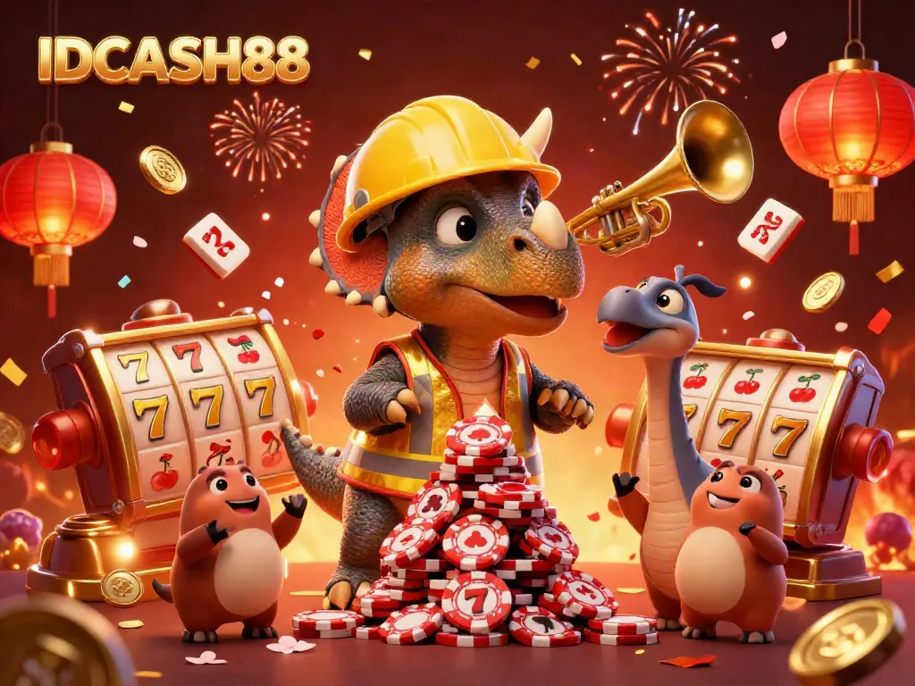 Experience thrilling casino fun with IDCASH88, featuring colorful slot reels and lively celebrations.