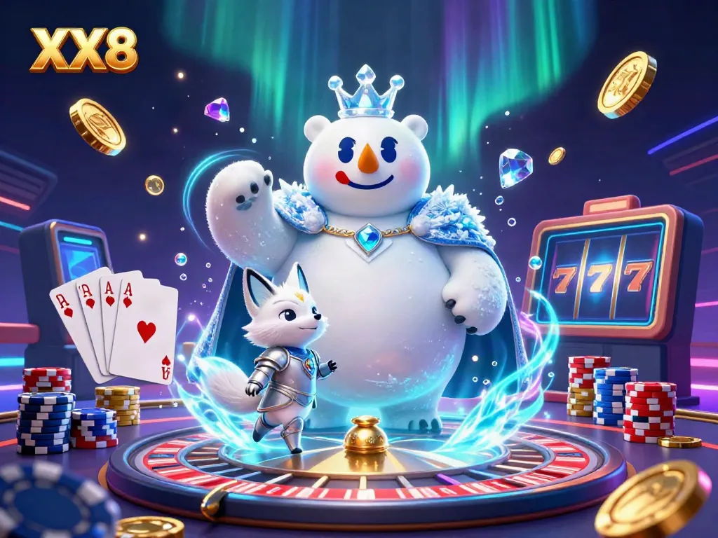 Experience the excitement of XX8 with this vibrant casino scene featuring a polar bear and a snow fox.