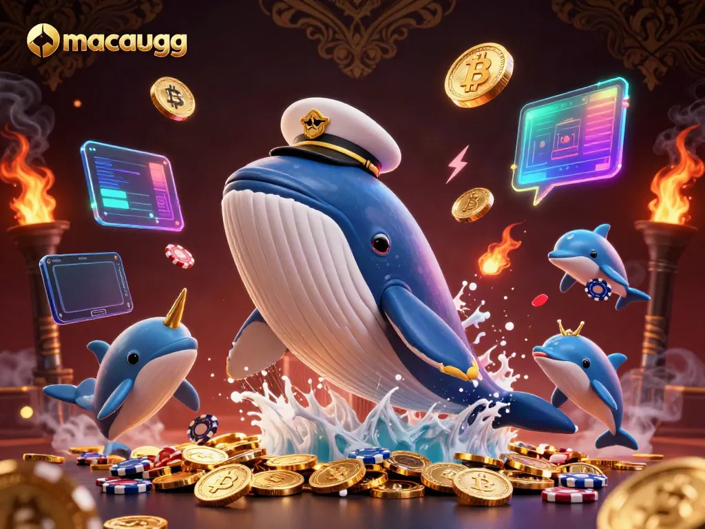 macaugg features a dynamic scene with a cartoon whale and dolphins amid glowing casino elements