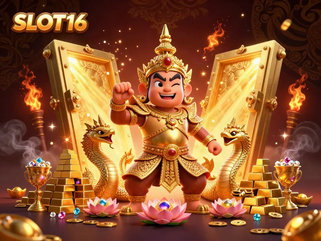 SLOT16 plunges into the world of vibrant gaming, showcasing mythical guardians and sparkling treasures.