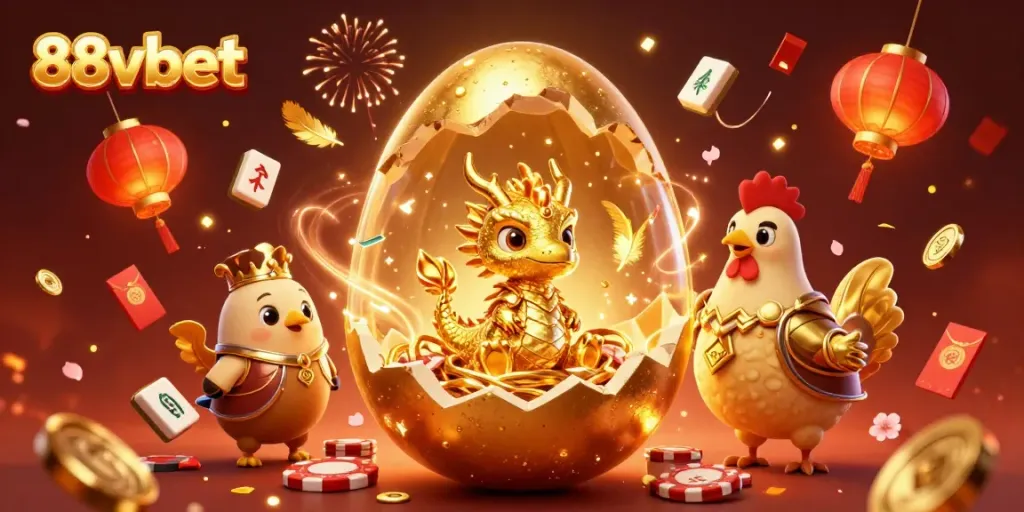Experience the thrilling atmosphere of 88vbet with a golden dragon amidst casino symbols.