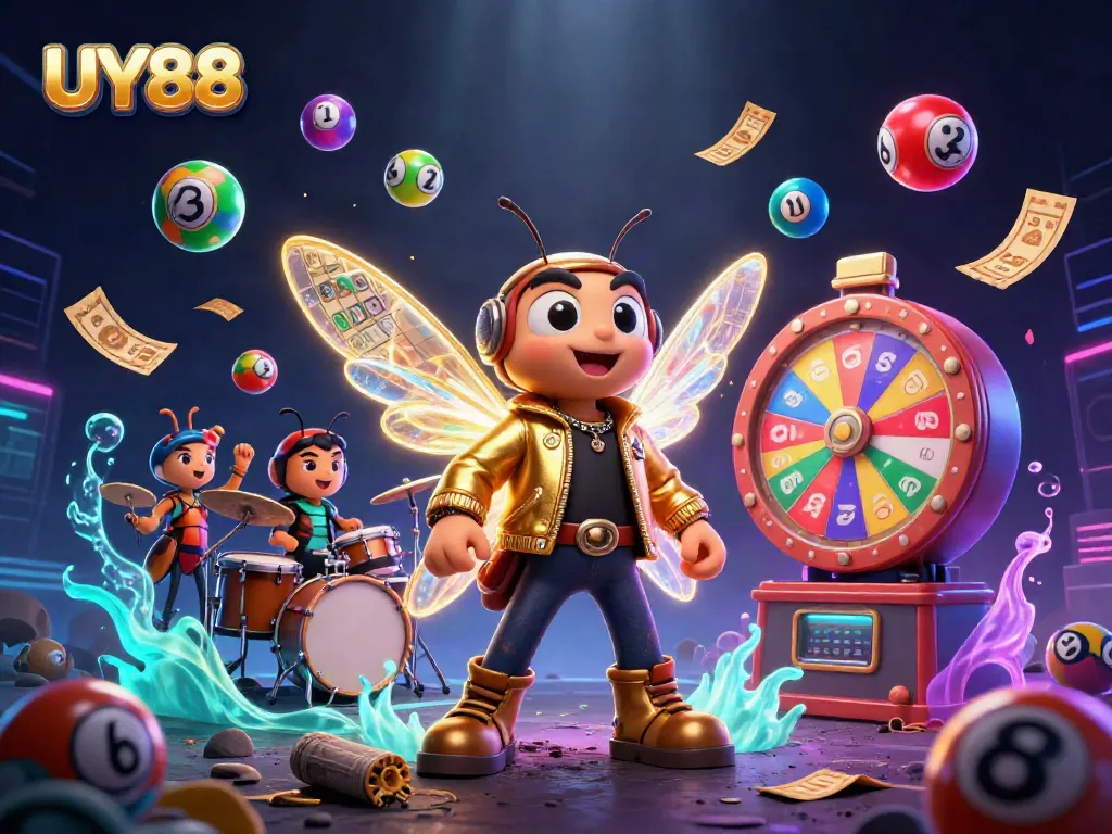 Experience thrilling gameplay with UY88's vibrant 3D casino world, showcasing lottery elements and excitement.