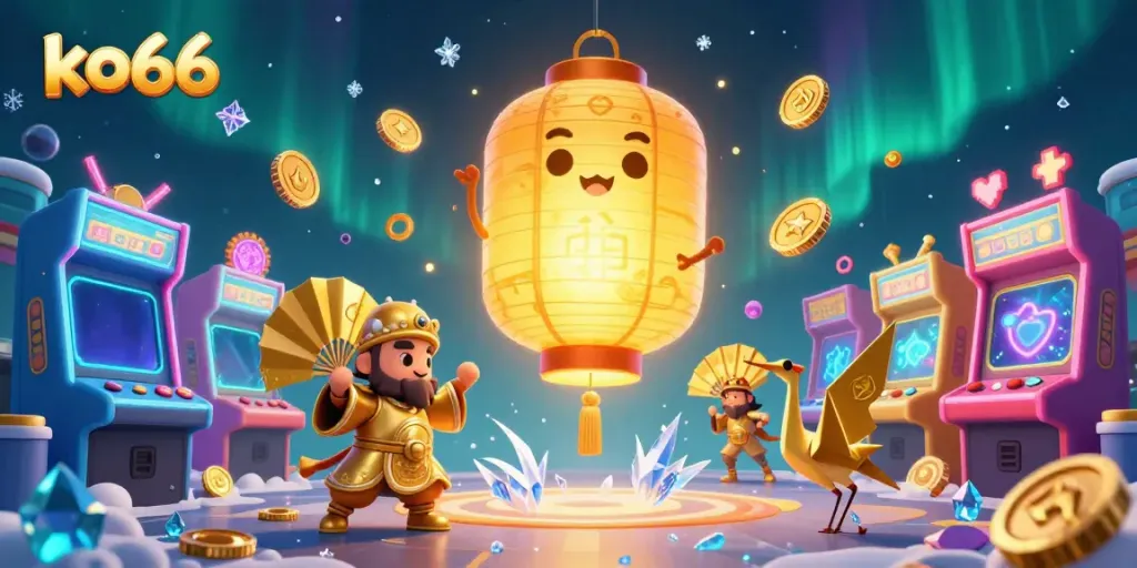 Engage in thrilling games at the ko66 casino with a vibrant 3D essence showcasing exciting game elements.