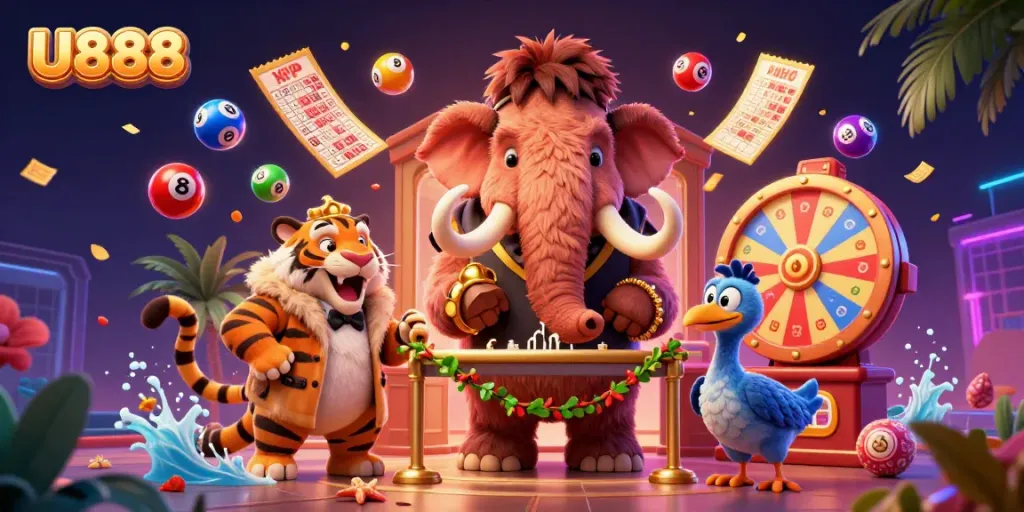 Experience the lively U888 casino atmosphere with a vibrant scene featuring characters in a dynamic environment.