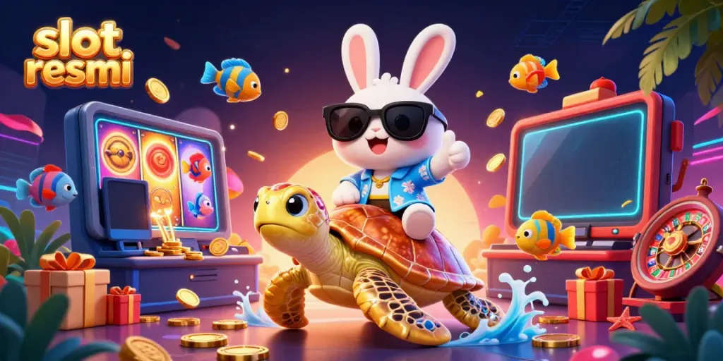 Spin the reels of slot resmi in a vibrant underwater scene with a lucky rabbit and a golden turtle.